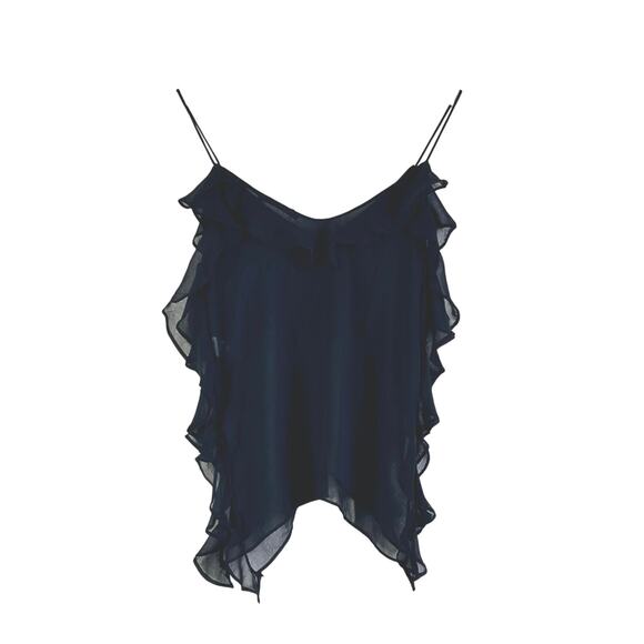 Zara Camisole Ruffle Top Chiffon V-Neck Black - Picture 4 of 6